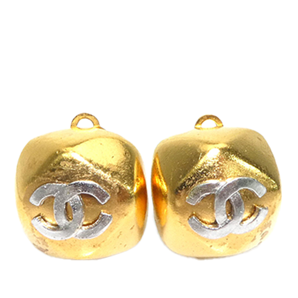 Pre-Loved Chanel CC Two Tone Brass Clip On Earrings